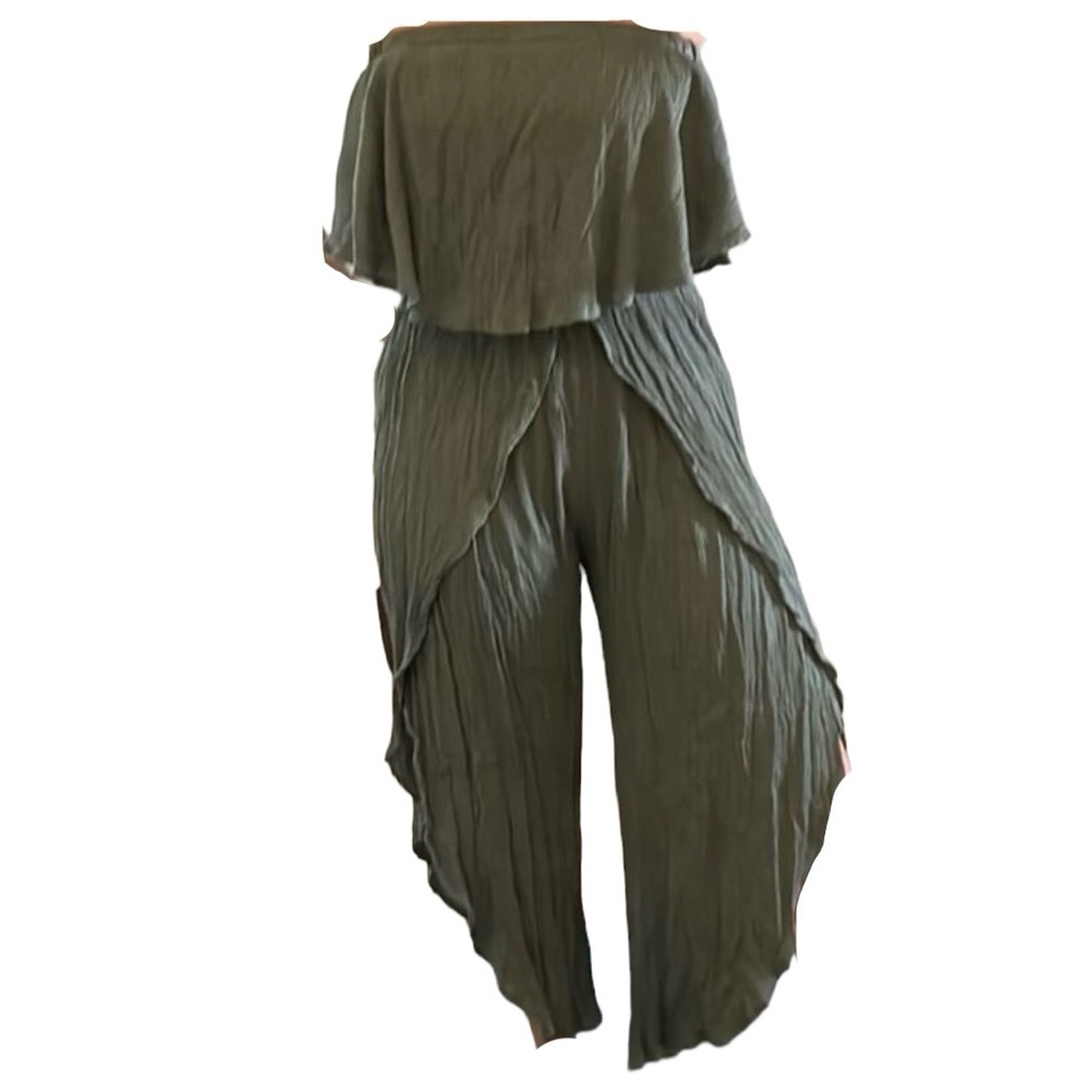 Kori Tube Top Ruffle Jumpsuit Romper Army Green Size Large